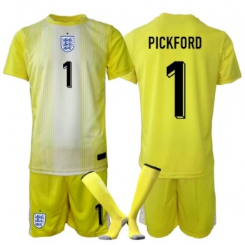 Billige Fotballdrakt England Jordan Pickford #1 Keeper Replika Bortedraktsett Barn VM 2026 Kortermet (med bukser)